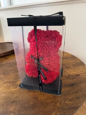 Red Rose Bear Gift Box - Decorative Floral Teddy